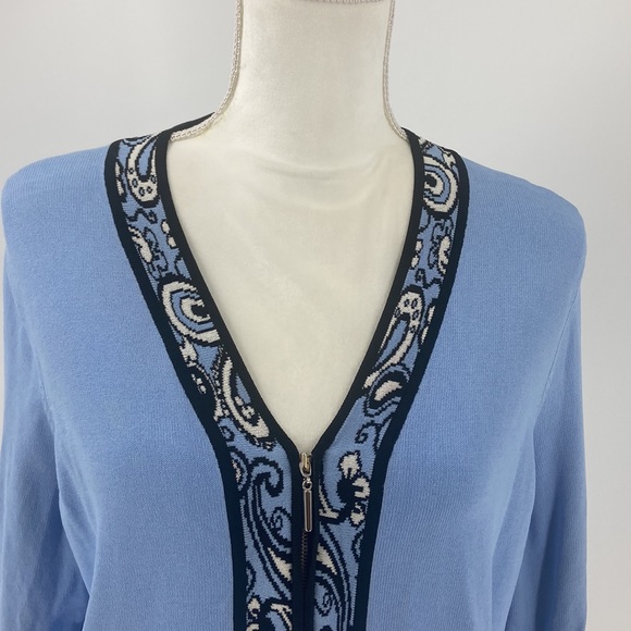 Essential G blue zip front rayon blend knit cardigan style jacket 1X - Picture 2 of 11